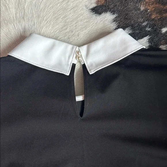 NWT Karl Lagerfeld Black Top with White Collar and Pearl Button Accents - Picture 7 of 10
